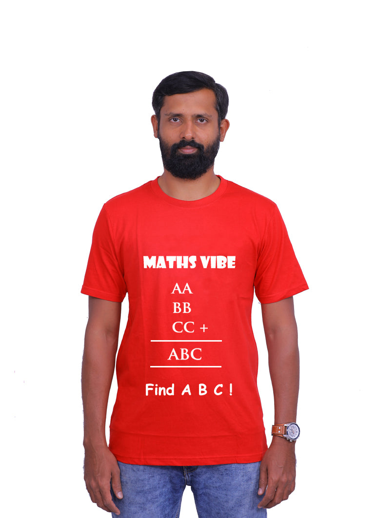 Maths Vibe - Find ABC / Round Neck Half Sleeve Regular Fit TShirt Brainy Being Apparels S Red cotton