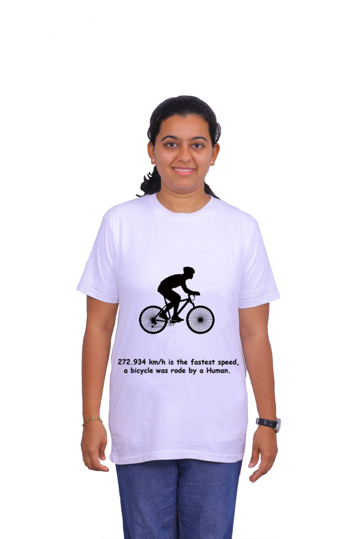 Fastest Speed Rode on a Bicycle 272.934 km/h / Round Neck Half Sleeve Regular Fit TShirt Brainy Being Apparels S White