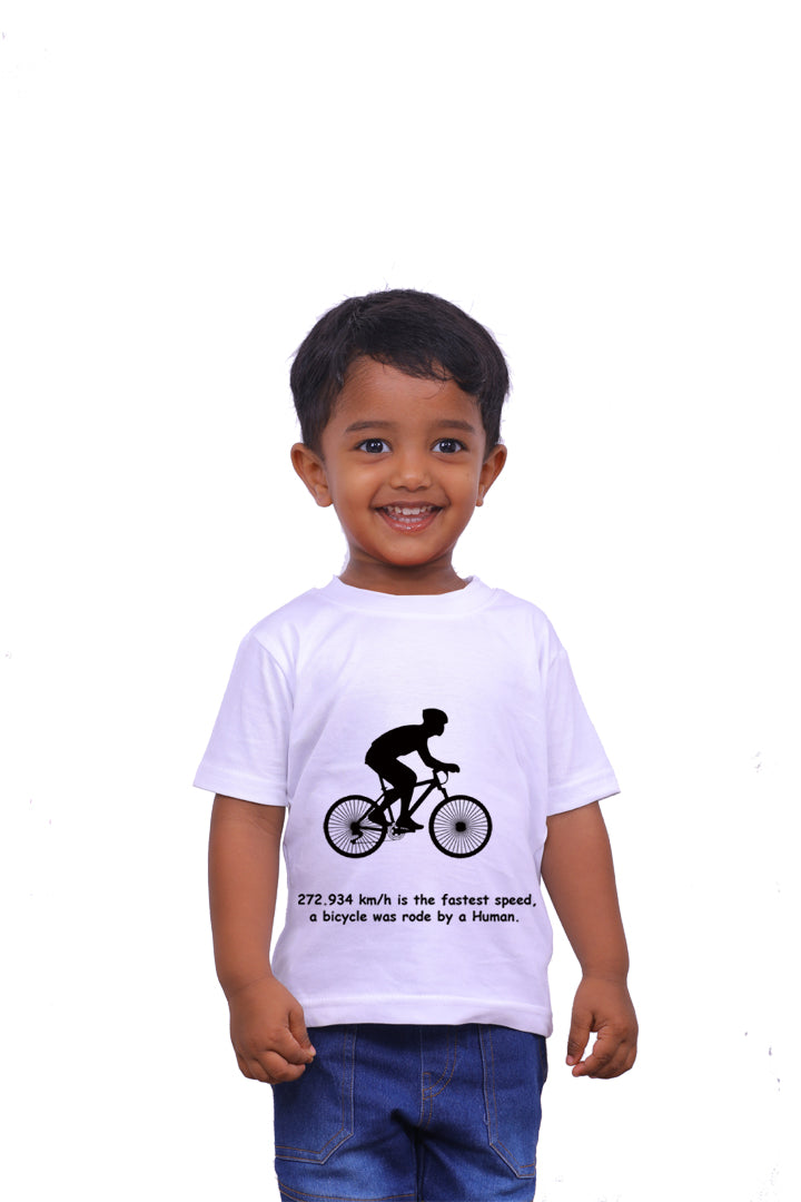 Fastest Speed Rode on a Bicycle 272.934 km/h / Round Neck Half Sleeve Regular Fit TShirt Brainy Being Apparels 12-18 M White