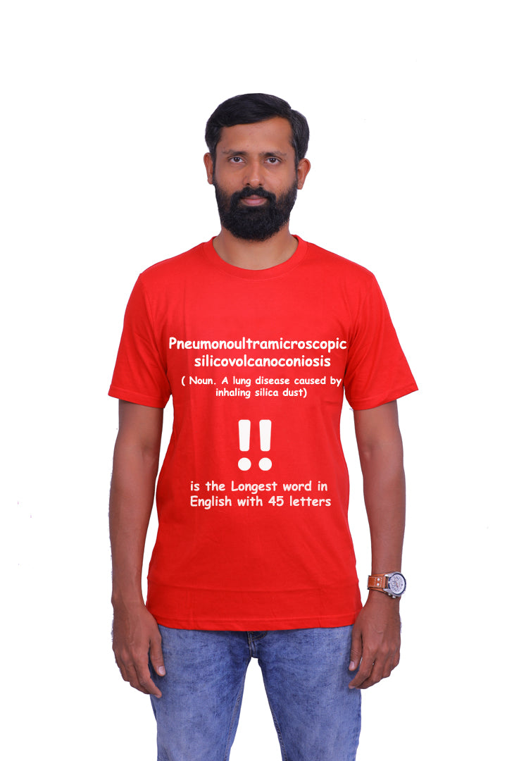 Longest word in English ! - Round Neck Half Sleeve Regular Fit TShirt Brainy Being Apparels S Red