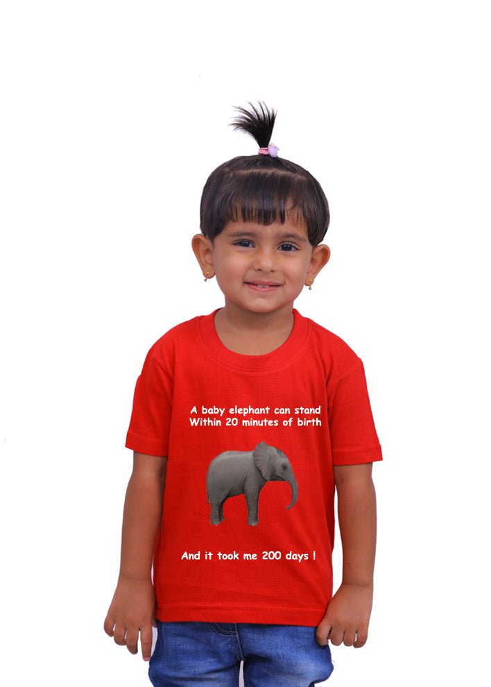 Baby Elephants Walk / Round Neck Half Sleeve Regular Fit TShirt Brainy Being Apparels 12-18 M Red