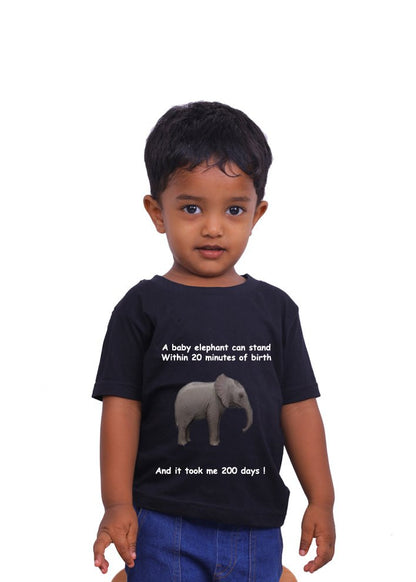 Baby Elephants Walk / Round Neck Half Sleeve Regular Fit TShirt Brainy Being Apparels 12-18 M Black