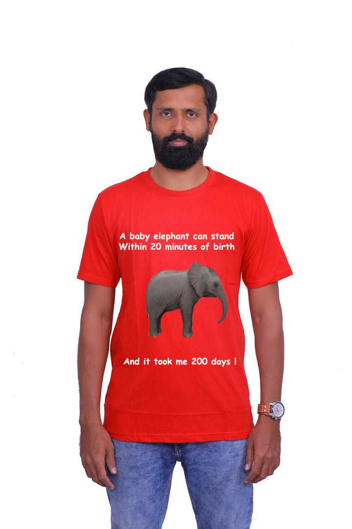 Baby Elephants Walk / Round Neck Half Sleeve Regular Fit TShirt Brainy Being Apparels L Red