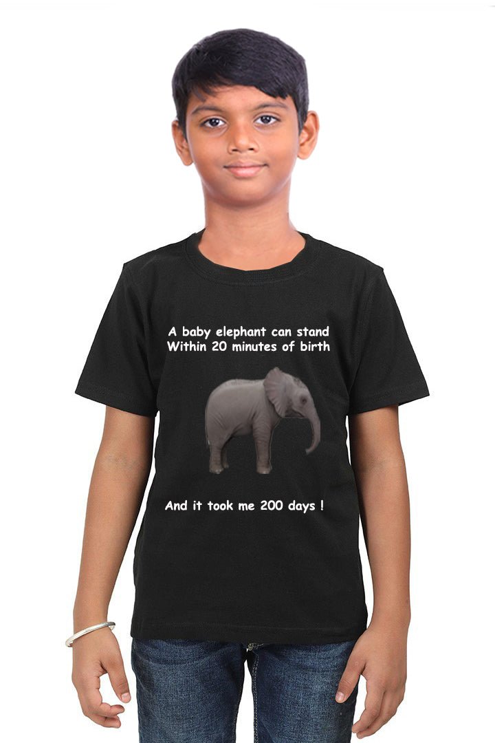 Baby Elephants Walk / Round Neck Half Sleeve Regular Fit TShirt Brainy Being Apparels 6-7 Yrs Black