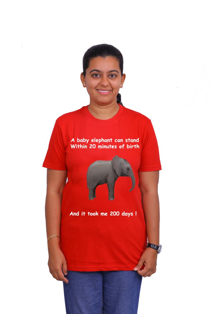 Baby Elephants Walk / Round Neck Half Sleeve Regular Fit TShirt Brainy Being Apparels S Red