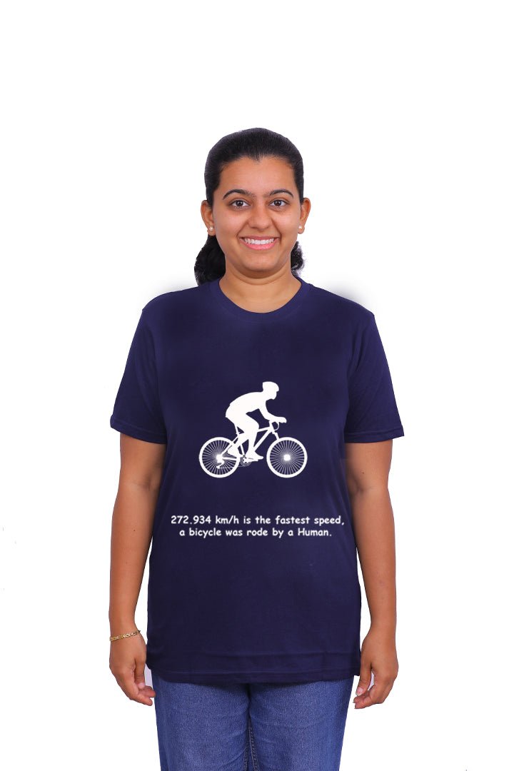 Fastest Speed Rode on a Bicycle 272.934 km/h / Round Neck Half Sleeve Regular Fit TShirt Brainy Being Apparels S NavyBlue