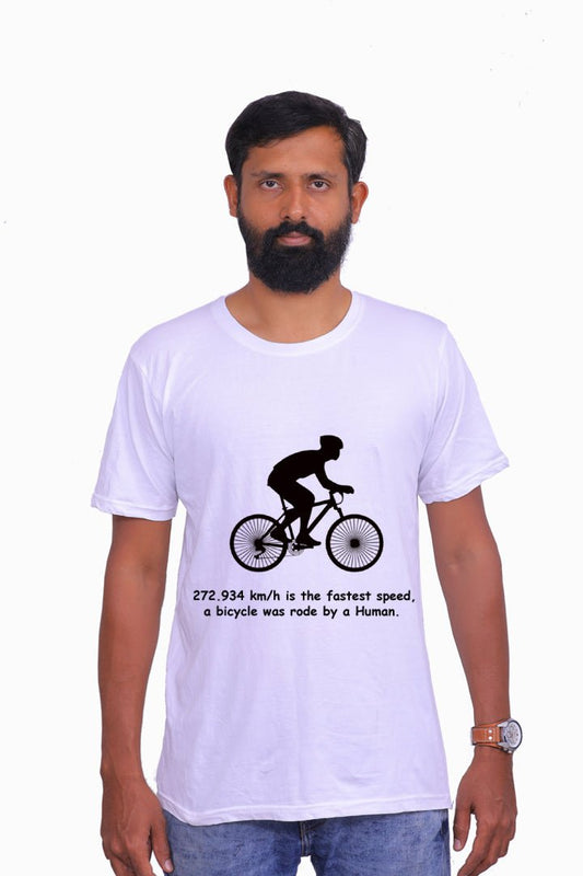 Fastest Speed Rode on a Bicycle 272.934 km/h / Round Neck Half Sleeve Regular Fit TShirt Brainy Being Apparels M White