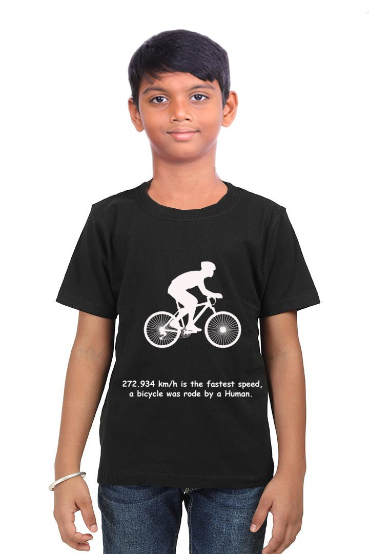 Fastest Speed Rode on a Bicycle 272.934 km/h / Round Neck Half Sleeve Regular Fit TShirt Brainy Being Apparels 6-7 Yrs Black