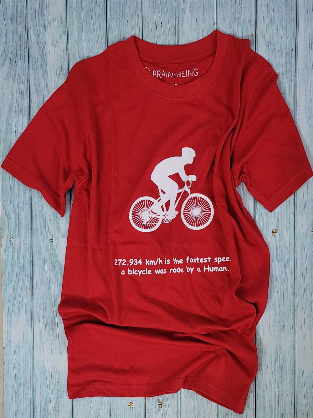 Fastest Speed Rode on a Bicycle 272.934 km/h / Round Neck Half Sleeve Regular Fit TShirt Brainy Being Apparels M Red