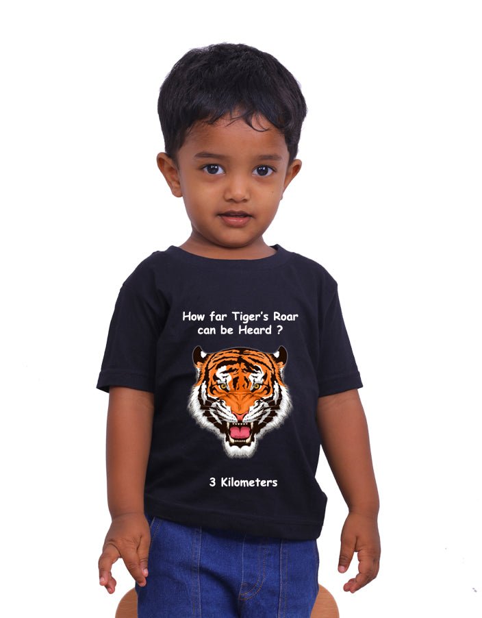 How far tiger's roar can be heard?/ Round Neck Half Sleeve Regular Fit TShirt Brainy Being Apparels 12-18 M Black