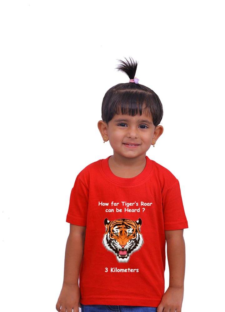 How far tiger's roar can be heard?/ Round Neck Half Sleeve Regular Fit TShirt Brainy Being Apparels 12-18 M Red