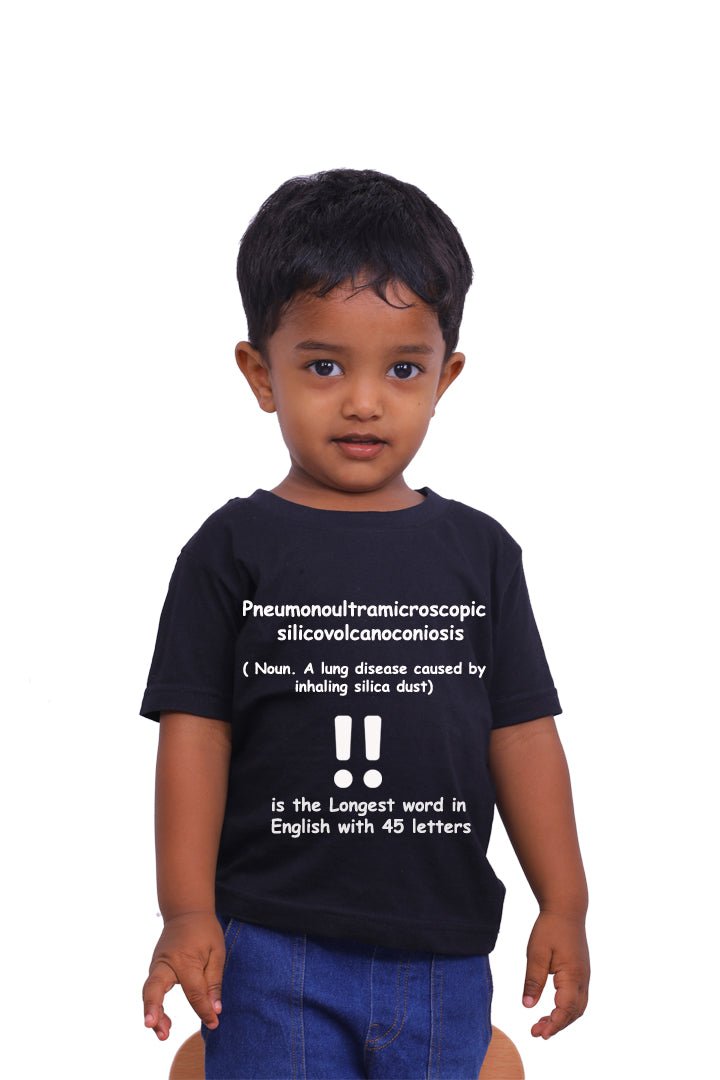 Longest word in English ! - Round Neck Half Sleeve Regular Fit TShirt Brainy Being Apparels 12-18 M Black