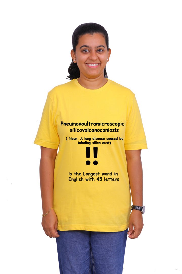 Longest word in English ! - Round Neck Half Sleeve Regular Fit TShirt Brainy Being Apparels S Yellow