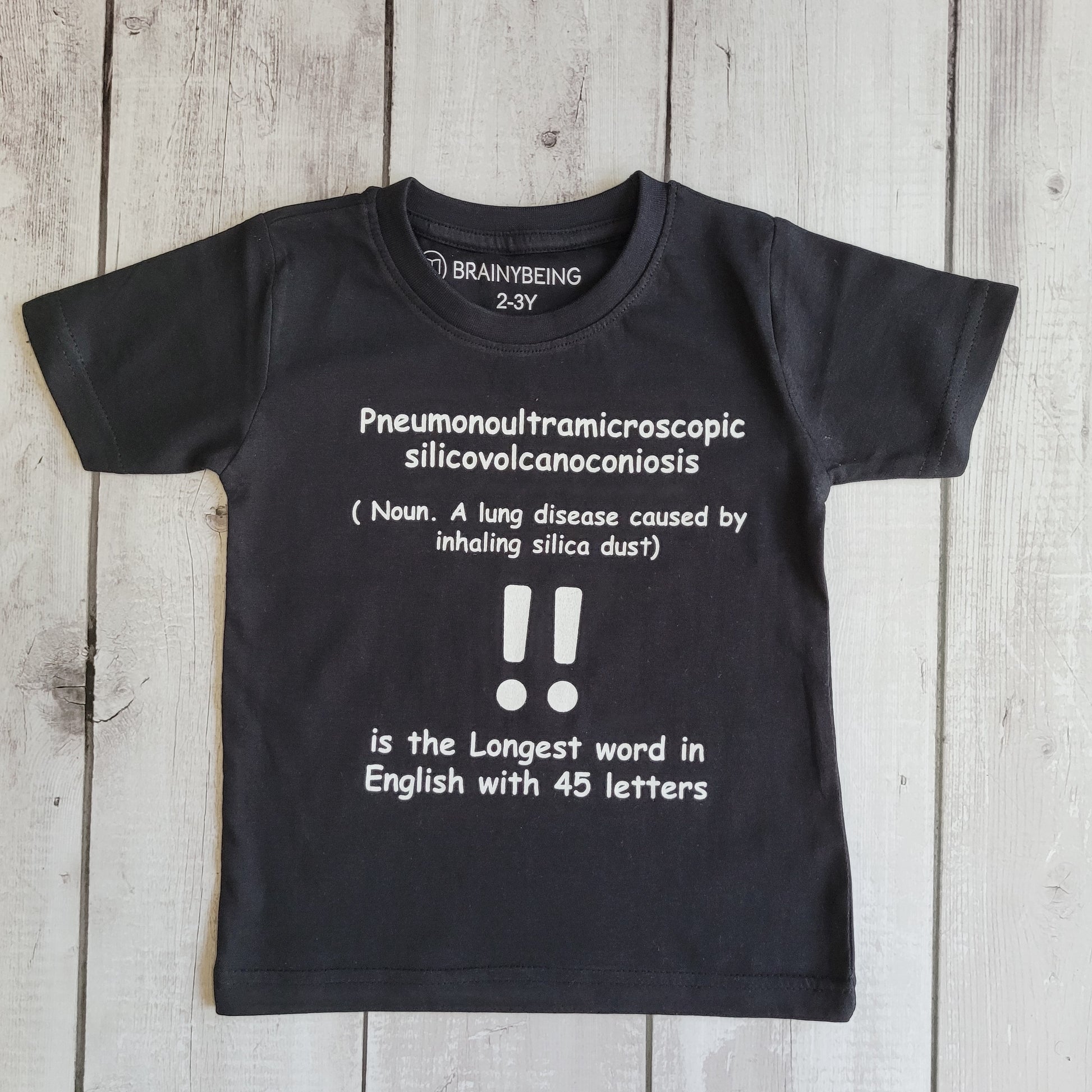 Longest word in English ! - Round Neck Half Sleeve Regular Fit TShirt Brainy Being Apparels 6-7 Yrs Black