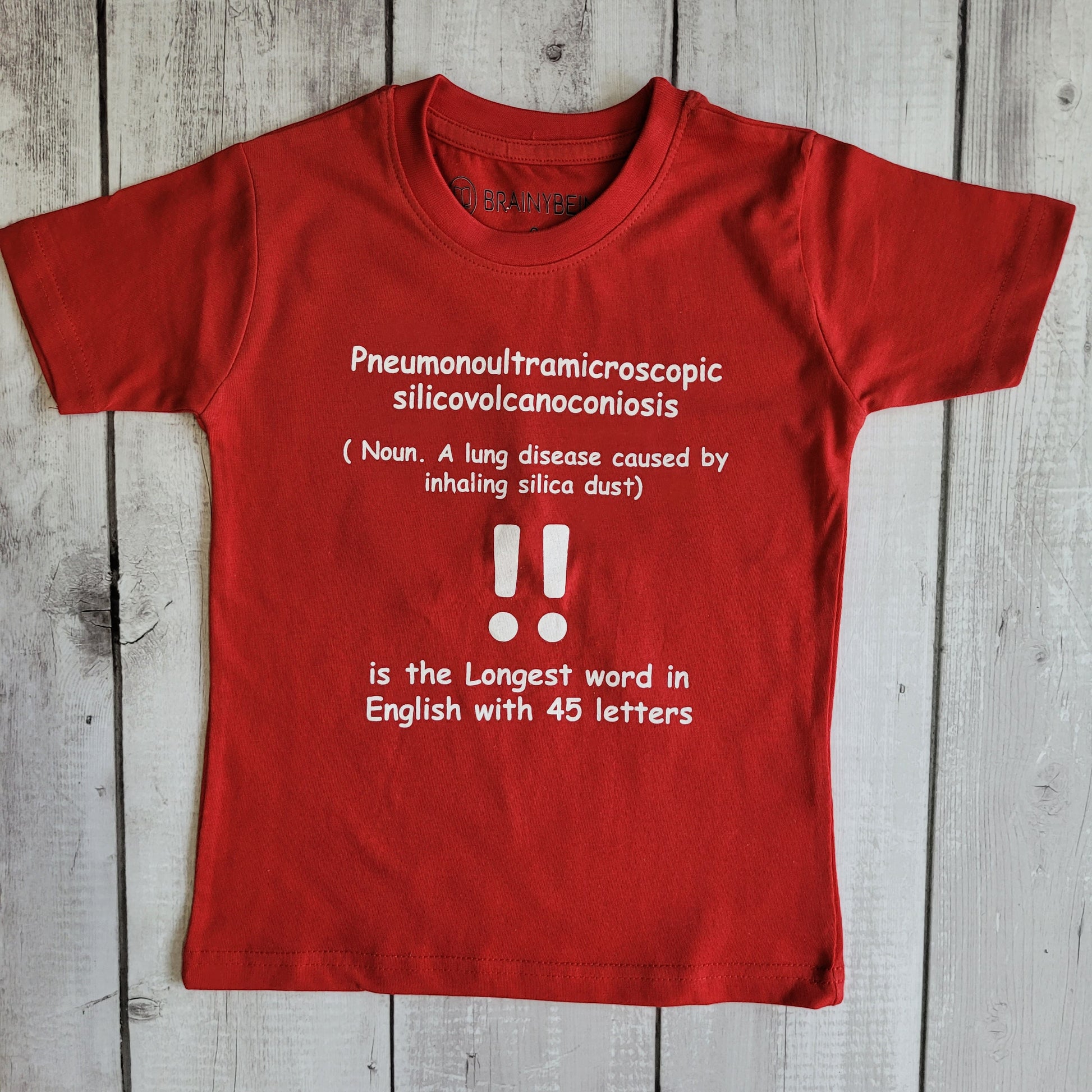 Longest word in English ! - Round Neck Half Sleeve Regular Fit TShirt Brainy Being Apparels 12-18 M Red