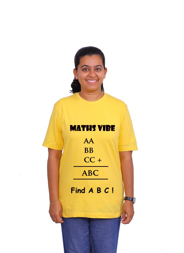 Maths Vibe - Find ABC / Round Neck Half Sleeve Regular Fit TShirt Brainy Being Apparels 14-15 years Yellow cotton