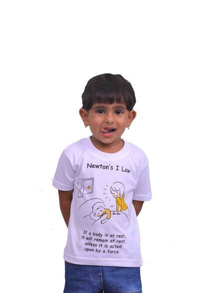 Newtons First Law / Round Neck Half Sleeve Regular Fit TShirt Brainy Being Apparels 12-18 M WHITE