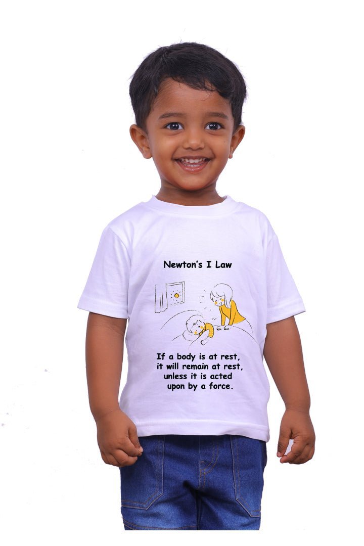 Newtons First Law / Round Neck Half Sleeve Regular Fit TShirt Brainy Being Apparels 18-24 M WHITE