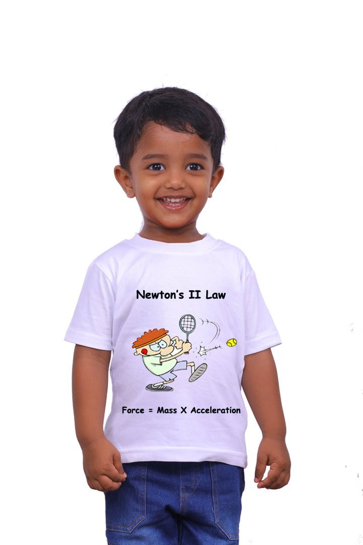 Newtons II Law / Round Neck Half Sleeve Regular Fit TShirt Brainy Being Apparels 12-18 M White