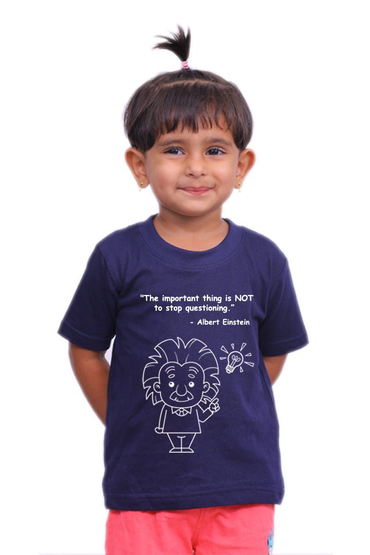 Not to Stop Questioning - Albert Einstein / Round Neck Half Sleeve Regular Fit TShirt Brainy Being Apparels 12-18 M Navy blue