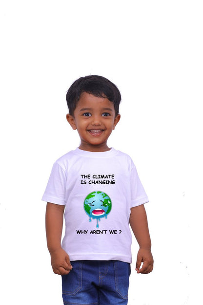 The Climate is Changing ! Why aren't We? / Round Neck Half Sleeve Regular Fit TShirt Brainy Being Apparels 18-24 M White