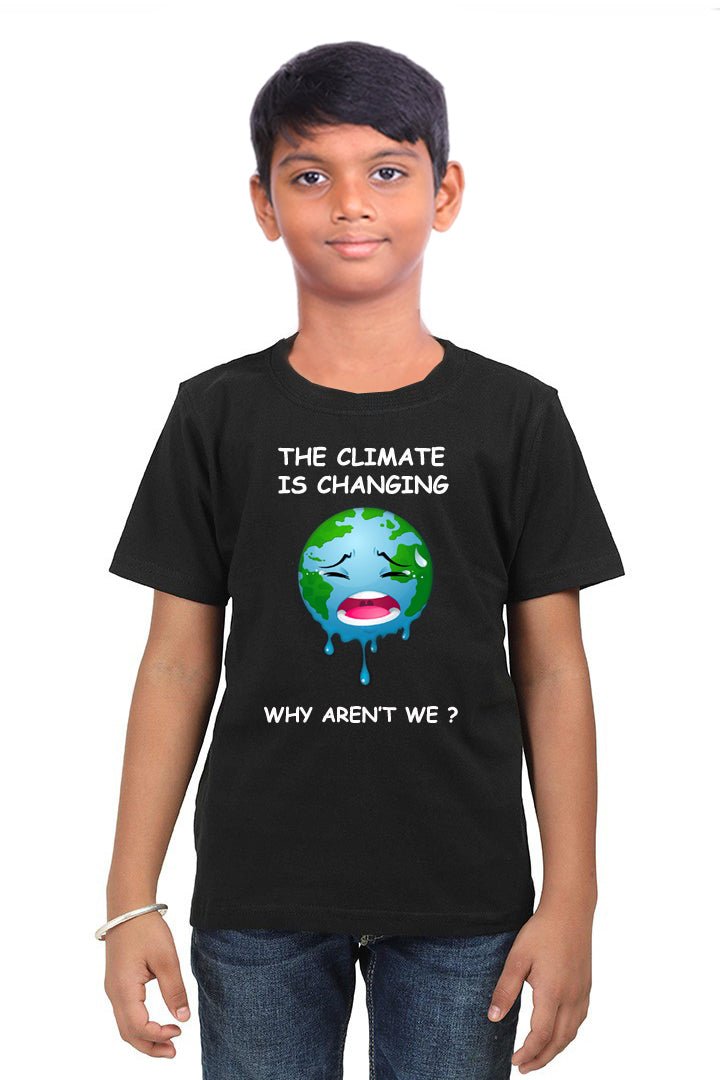 The Climate is Changing ! Why aren't We? / Round Neck Half Sleeve Regular Fit TShirt Brainy Being Apparels 12-18 M Black